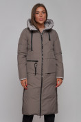 Купить Пальто утепленное двухстороннее женское коричневого цвета 13343K, фото 7