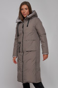 Купить Пальто утепленное двухстороннее женское коричневого цвета 13343K, фото 8