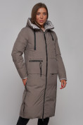 Купить Пальто утепленное двухстороннее женское коричневого цвета 13343K, фото 9