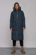 Купить Пальто утепленное двухстороннее женское темно-синего цвета 13343TS