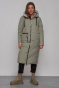 Купить Пальто утепленное двухстороннее женское зеленого цвета 13343Z