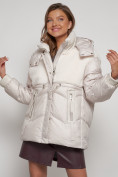 Купить Куртка зимняя женская модная из овчины бежевого цвета 13350B, фото 10