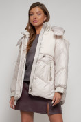 Купить Куртка зимняя женская модная из овчины бежевого цвета 13350B, фото 16