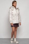 Купить Куртка зимняя женская модная из овчины бежевого цвета 13350B, фото 3