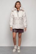 Купить Куртка зимняя женская модная из овчины бежевого цвета 13350B, фото 5