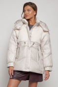 Купить Куртка зимняя женская модная из овчины бежевого цвета 13350B, фото 9