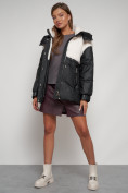 Купить Куртка зимняя женская модная из овчины черного цвета 13350Ch, фото 14