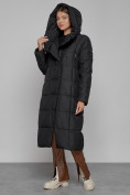 Купить Пальто утепленное с капюшоном зимнее женское черного цвета 13363Ch, фото 5