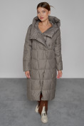 Купить Пальто утепленное с капюшоном зимнее женское коричневого цвета 13363K, фото 10