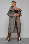 Купить Пальто утепленное с капюшоном зимнее женское коричневого цвета 13363K, фото 13