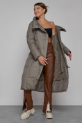 Купить Пальто утепленное с капюшоном зимнее женское коричневого цвета 13363K, фото 14