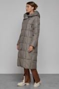 Купить Пальто утепленное с капюшоном зимнее женское коричневого цвета 13363K, фото 2