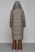 Купить Пальто утепленное с капюшоном зимнее женское коричневого цвета 13363K, фото 4