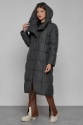 Купить Пальто утепленное с капюшоном зимнее женское темно-серого цвета 13363TC, фото 10