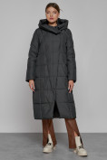 Купить Пальто утепленное с капюшоном зимнее женское темно-серого цвета 13363TC, фото 12