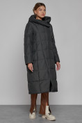 Купить Пальто утепленное с капюшоном зимнее женское темно-серого цвета 13363TC, фото 13