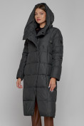 Купить Пальто утепленное с капюшоном зимнее женское темно-серого цвета 13363TC, фото 2