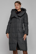 Купить Пальто утепленное с капюшоном зимнее женское темно-серого цвета 13363TC, фото 3
