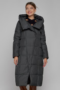 Купить Пальто утепленное с капюшоном зимнее женское темно-серого цвета 13363TC, фото 4