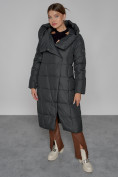 Купить Пальто утепленное с капюшоном зимнее женское темно-серого цвета 13363TC, фото 5