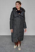Купить Пальто утепленное с капюшоном зимнее женское темно-серого цвета 13363TC, фото 6