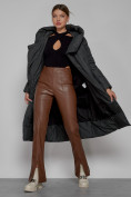 Купить Пальто утепленное с капюшоном зимнее женское темно-серого цвета 13363TC, фото 7