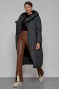 Купить Пальто утепленное с капюшоном зимнее женское темно-серого цвета 13363TC, фото 9