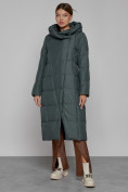 Купить Пальто утепленное с капюшоном зимнее женское темно-зеленого цвета 13363TZ