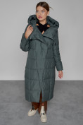 Купить Пальто утепленное с капюшоном зимнее женское темно-зеленого цвета 13363TZ, фото 10
