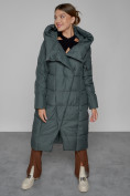 Купить Пальто утепленное с капюшоном зимнее женское темно-зеленого цвета 13363TZ, фото 11