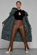Купить Пальто утепленное с капюшоном зимнее женское темно-зеленого цвета 13363TZ, фото 13