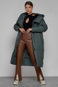 Купить Пальто утепленное с капюшоном зимнее женское темно-зеленого цвета 13363TZ, фото 14