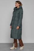 Купить Пальто утепленное с капюшоном зимнее женское темно-зеленого цвета 13363TZ, фото 2