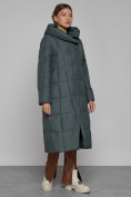 Купить Пальто утепленное с капюшоном зимнее женское темно-зеленого цвета 13363TZ, фото 3