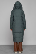 Купить Пальто утепленное с капюшоном зимнее женское темно-зеленого цвета 13363TZ, фото 4