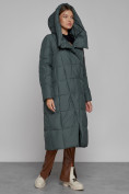 Купить Пальто утепленное с капюшоном зимнее женское темно-зеленого цвета 13363TZ, фото 6