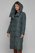 Купить Пальто утепленное с капюшоном зимнее женское темно-зеленого цвета 13363TZ, фото 7