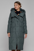 Купить Пальто утепленное с капюшоном зимнее женское темно-зеленого цвета 13363TZ, фото 8
