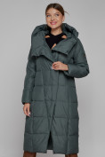 Купить Пальто утепленное с капюшоном зимнее женское темно-зеленого цвета 13363TZ, фото 9