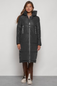 Купить Пальто утепленное с капюшоном зимнее женское темно-серого цвета 13816TC