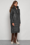 Купить Пальто утепленное с капюшоном зимнее женское темно-серого цвета 13816TC, фото 3