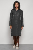 Купить Пальто утепленное с капюшоном зимнее женское темно-серого цвета 13816TC, фото 5