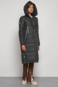 Купить Пальто утепленное с капюшоном зимнее женское темно-серого цвета 13816TC, фото 6
