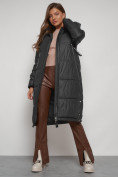 Купить Пальто утепленное с капюшоном зимнее женское темно-серого цвета 13816TC, фото 8
