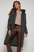 Купить Пальто утепленное с капюшоном зимнее женское темно-серого цвета 13816TC, фото 9