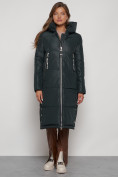 Купить Пальто утепленное с капюшоном зимнее женское темно-зеленого цвета 13816TZ