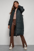 Купить Пальто утепленное с капюшоном зимнее женское темно-зеленого цвета 13816TZ, фото 11