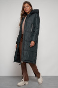 Купить Пальто утепленное с капюшоном зимнее женское темно-зеленого цвета 13816TZ, фото 13