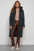 Купить Пальто утепленное с капюшоном зимнее женское темно-зеленого цвета 13816TZ, фото 14