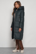 Купить Пальто утепленное с капюшоном зимнее женское темно-зеленого цвета 13816TZ, фото 15